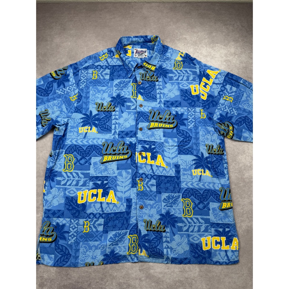 VTG 90s Reyn Spooner UCLA Bruins Aloha Shirt Mens XXL Blue Rayon Hawaiian Logo